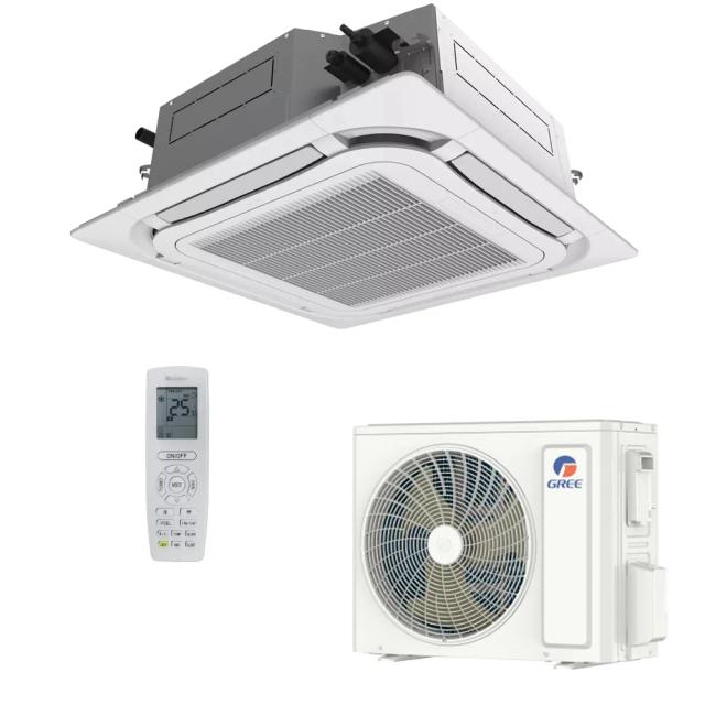Caseta Gree U-Match împreună cu telecomanda și unitatea exterioară